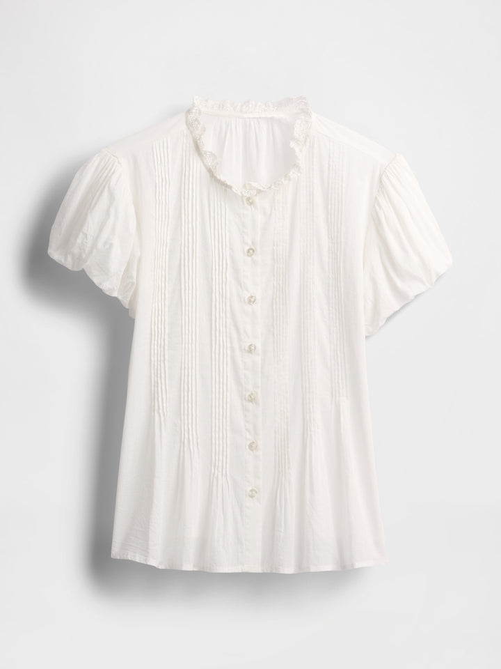 Gap Bubble-Sleeve Pintuck Top