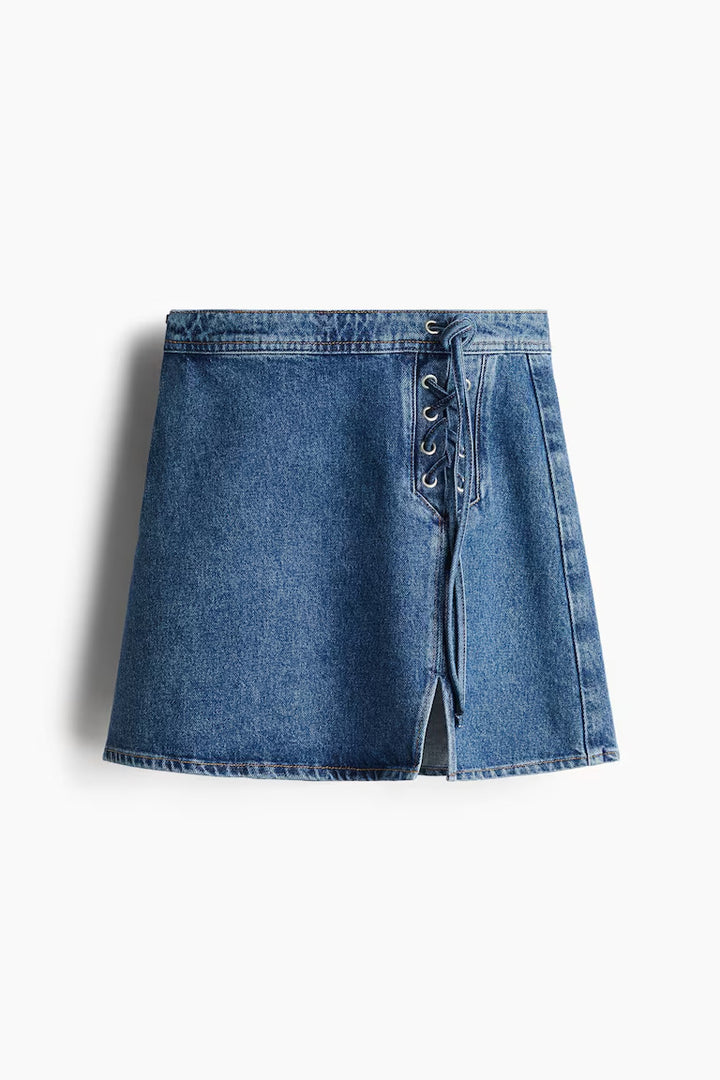 H&M LACING-DETAIL DENIM MINI SKIRT