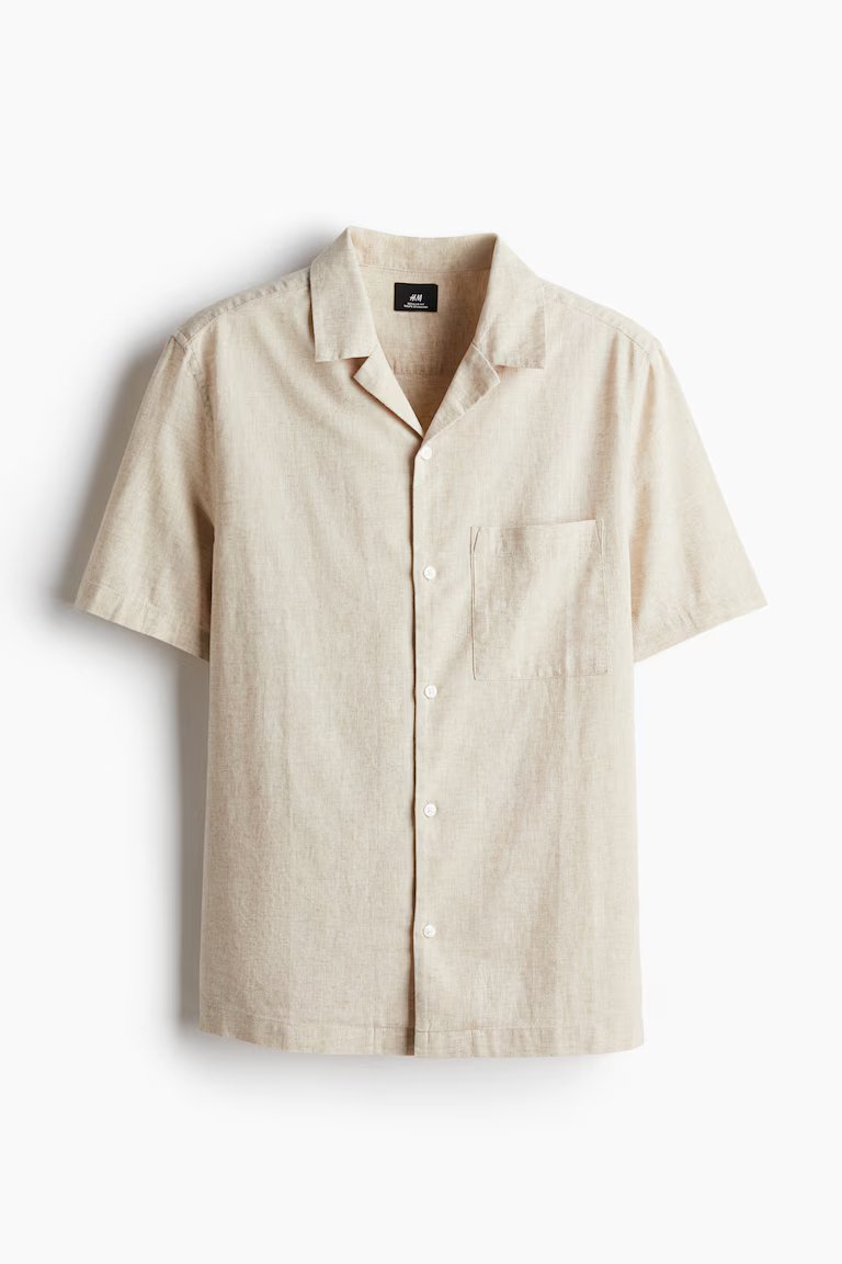 H&M Regular-Fit Short-Sleeved Linen-Blend Shirt