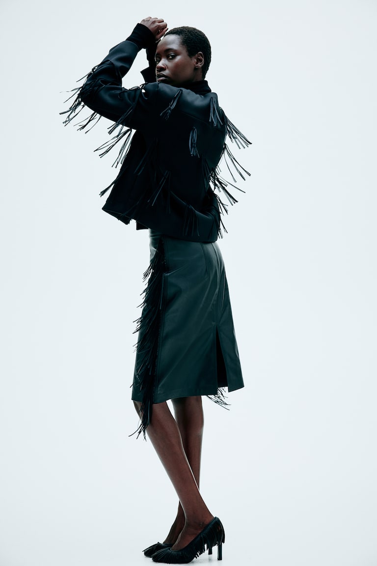 H&M Coated Skirt with Fringe