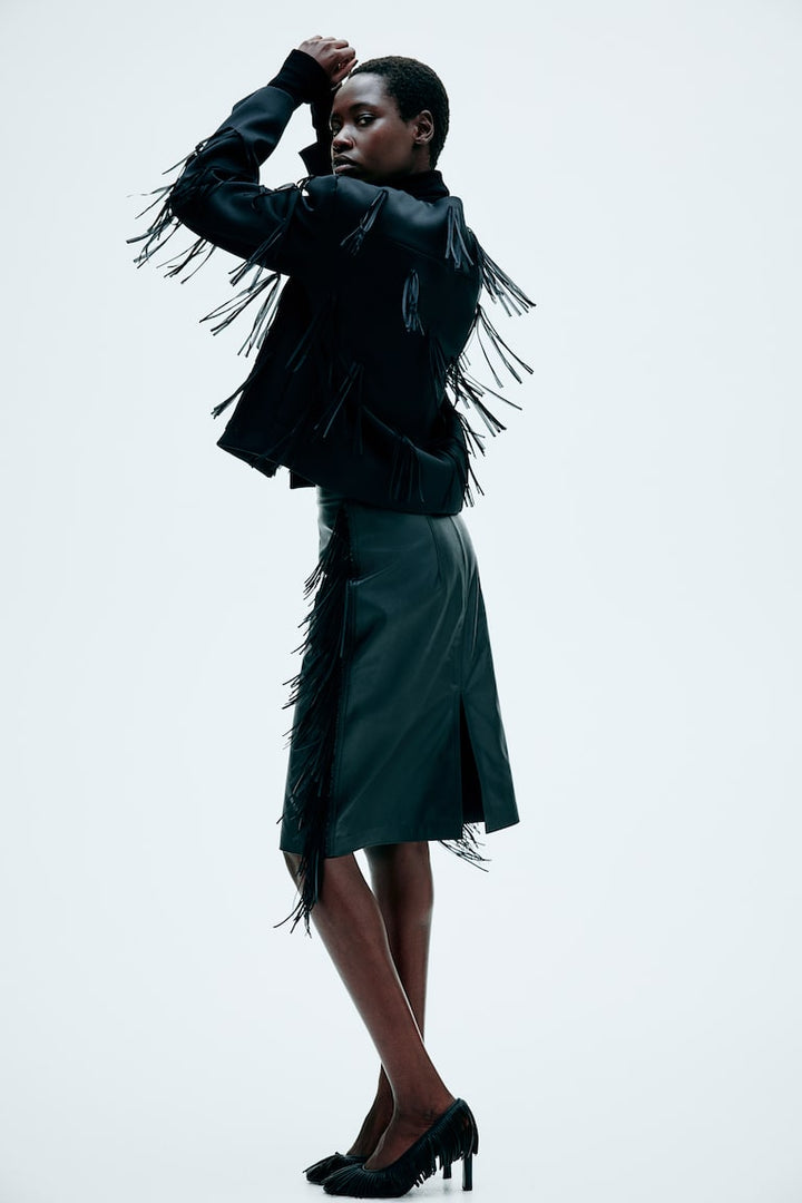 H&M Coated Skirt with Fringe
