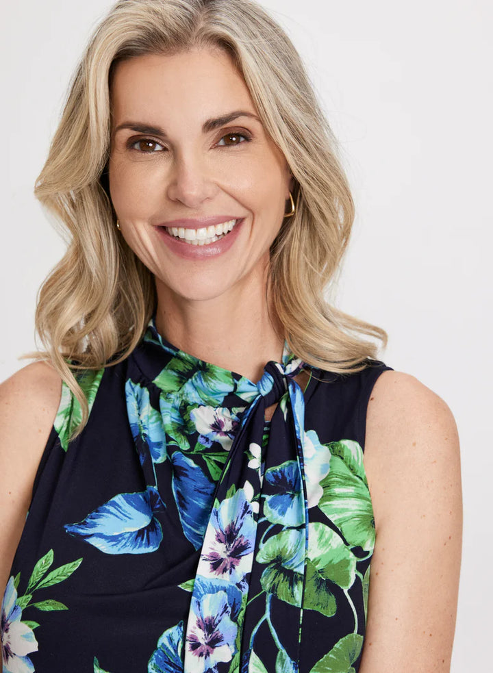 LAURA High Neck Self-Tie Floral Top