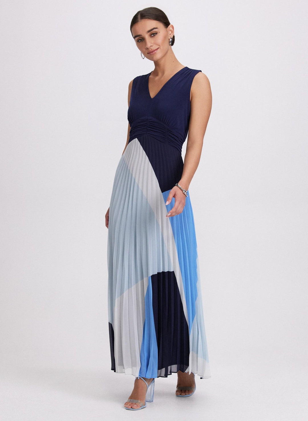 LAURA Pleated Geometric Print Dress