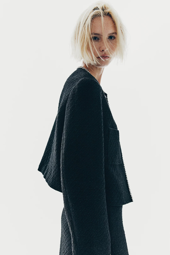 H&M Rhinestone-Embellished Bouclé Jacket