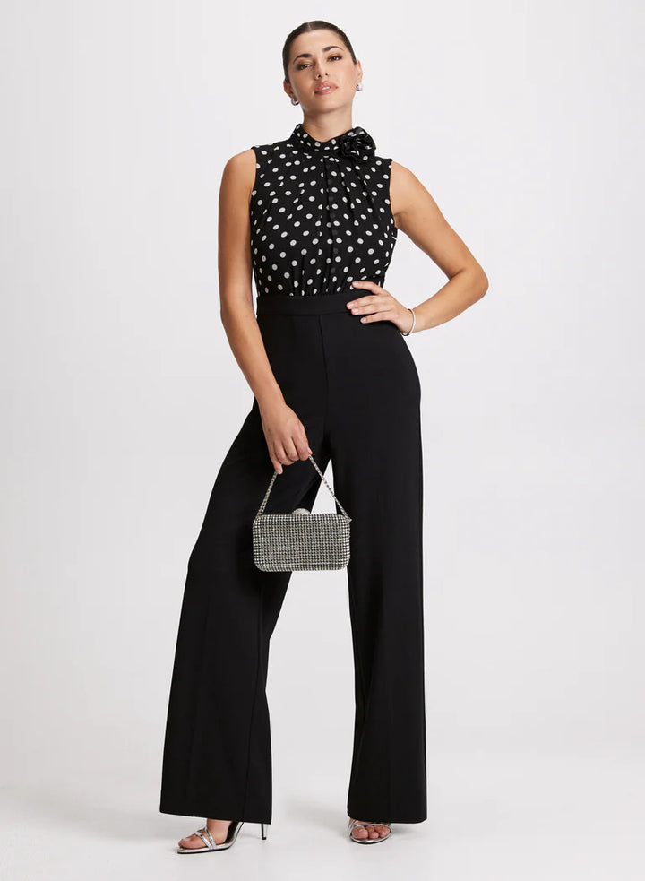 LAURA Polka Dot Rosette Detail Jumpsuit