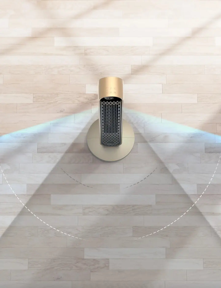 Dreo - 120°Oscillating Bladeless Fan for Bedroom, 25dB Quiet DC Motor, Standing Fan with Remote, 12 Hyper Wind Speeds - Gold