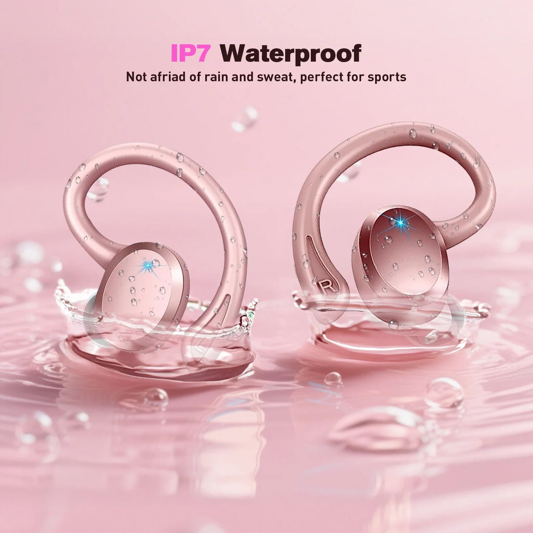 ETEPEHI Wireless Earbuds Bluetooth Headphones - ETEPPEHI Bluetooth 5.3 Stereo Ear Buds with Earhooks, ENC Noise Cancelling Mic, IP7 Waterproof Earphone for Workout/Running, Pink
