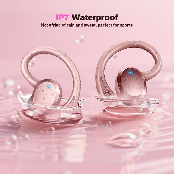 ETEPEHI Wireless Earbuds Bluetooth Headphones - ETEPPEHI Bluetooth 5.3 Stereo Ear Buds with Earhooks, ENC Noise Cancelling Mic, IP7 Waterproof Earphone for Workout/Running, Pink