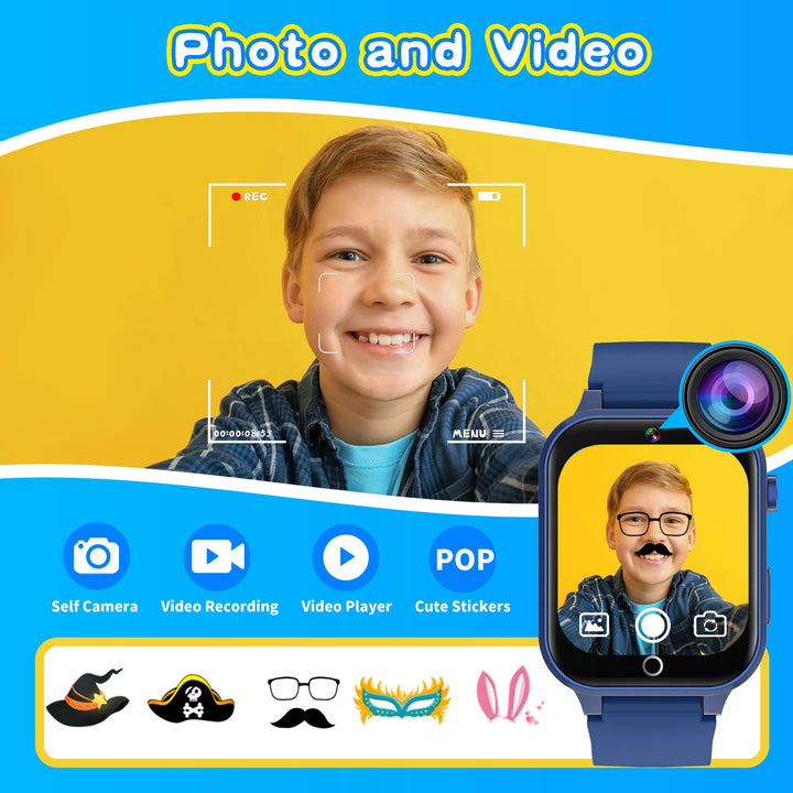 Vakzovy Kids Smart Watch for Boys 4-12 Years Old Birthday Gift, Vakzovy Waterproof Educationals Smart Watch, Dual Camera, 24 Puzzle Games,Music Player, Toddler Watch Learning Toys(Blue)