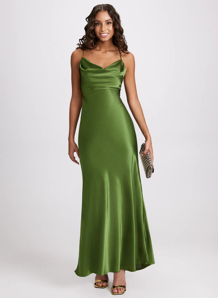 LAURA Drape Neck Satin Dress