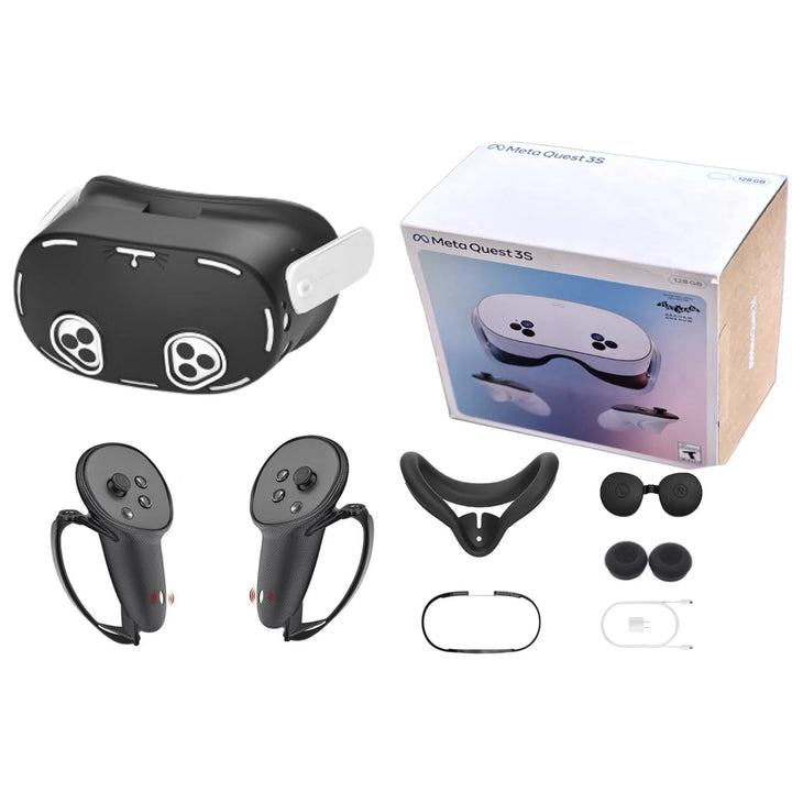 Oculus 2024 Meta Oculus Quest 3S All-In-One VR Headset, Touch Controllers, 128GB SSD, 1832x1920 up to 120 Hz,3D Audio,Protective covers, Controller Grips, Face Cover, Lens Cove