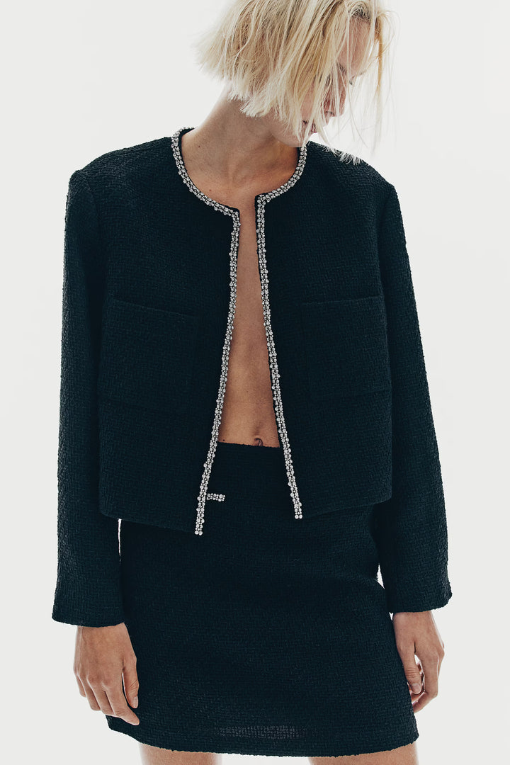 H&M Rhinestone-Embellished Bouclé Jacket