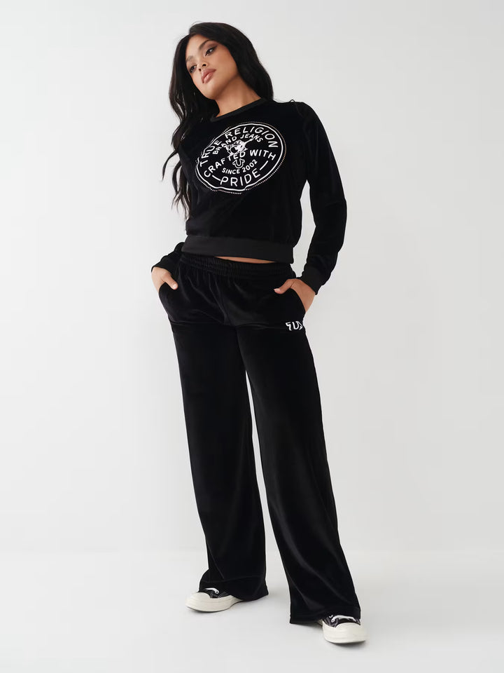 TRUE RELIGION VELOUR WIDE LEG LOUNGE PANT