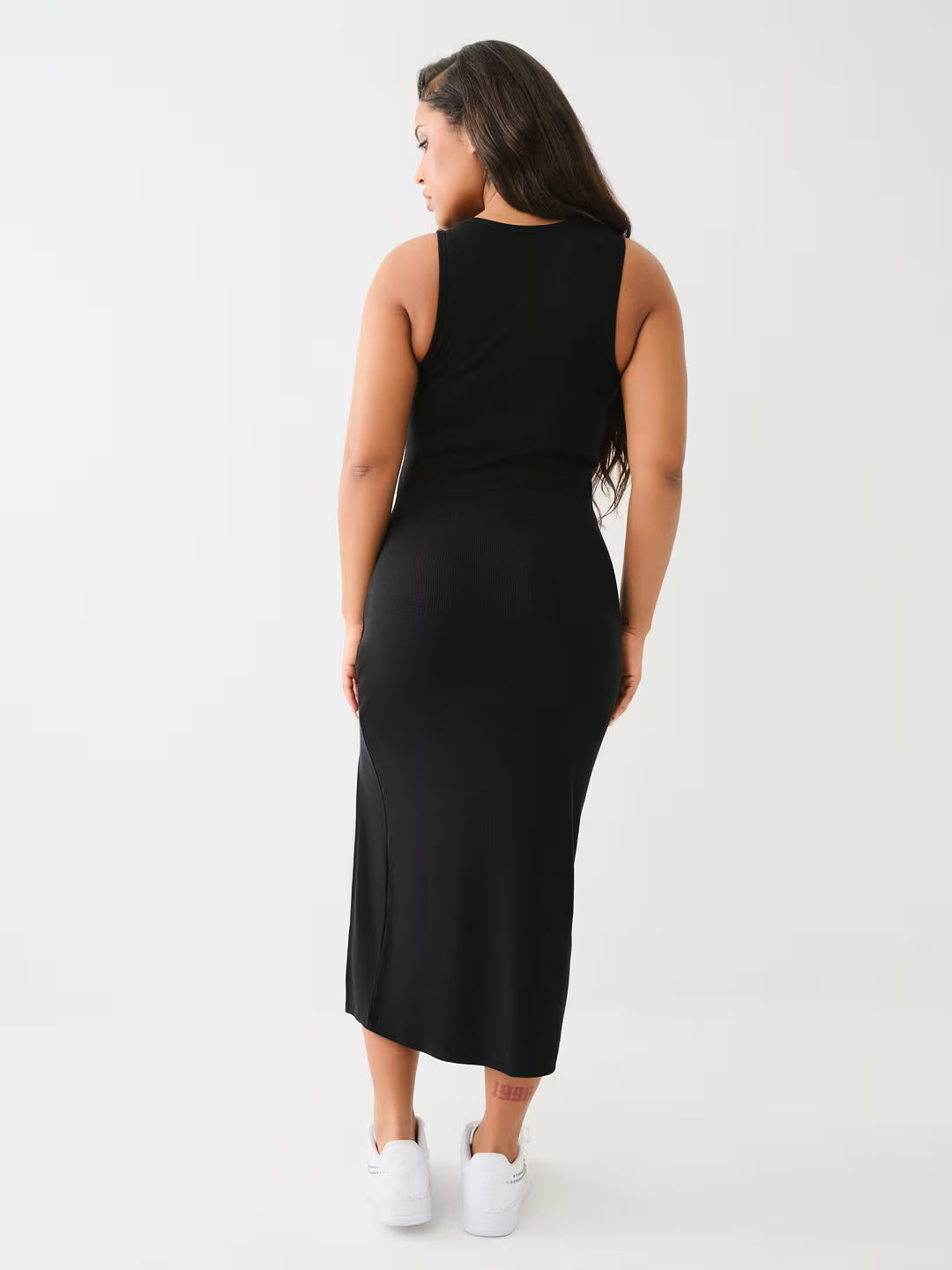 TRUE RELIGION HORSESHOE LOGO LACE UP MIDI DRESS