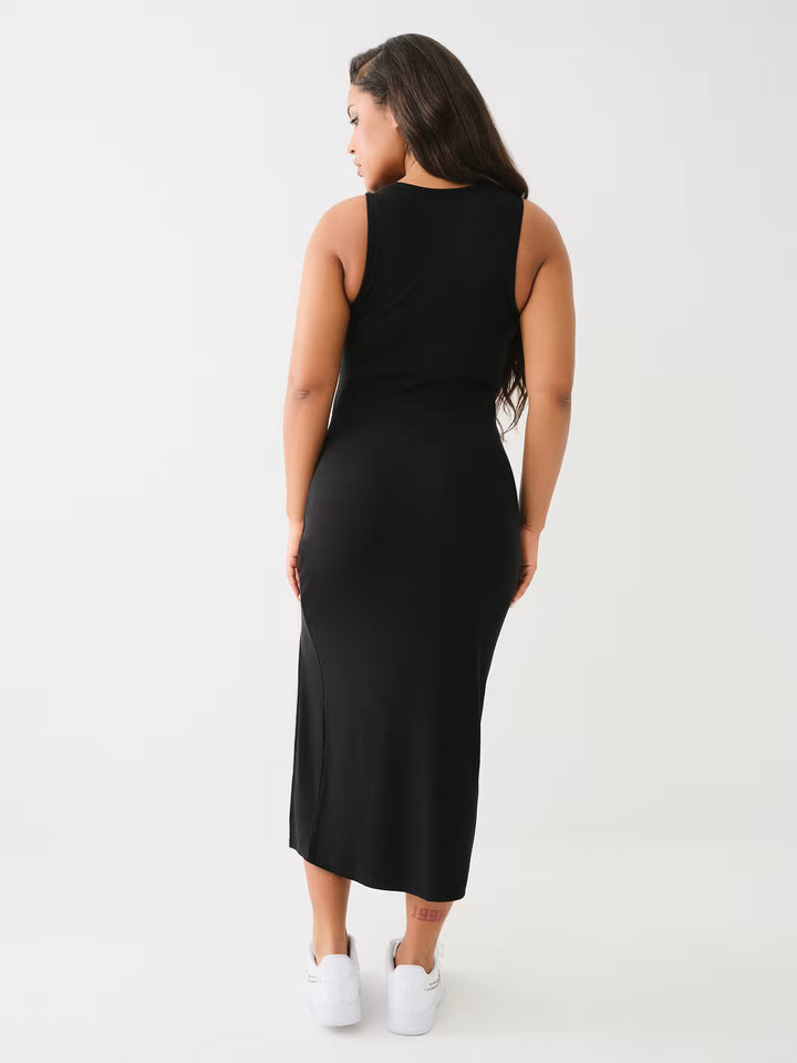 TRUE RELIGION HORSESHOE LOGO LACE UP MIDI DRESS
