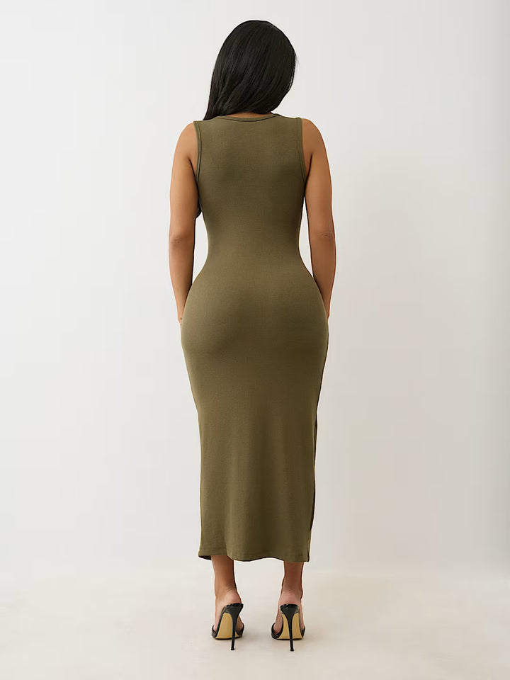TRUE RELIGION HORSESHOE LOGO LACE UP MIDI DRESS