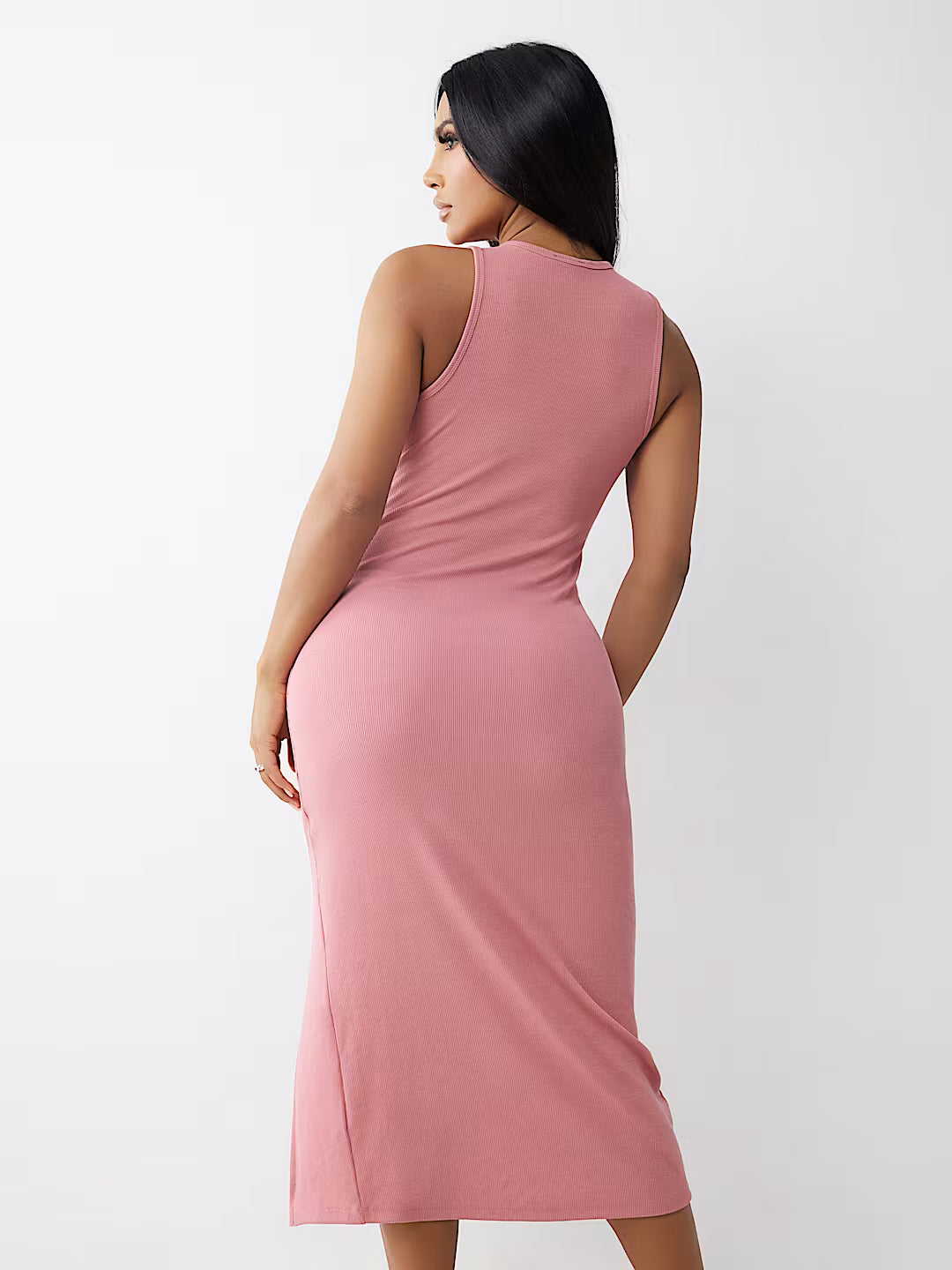 TRUE RELIGION HORSESHOE LOGO LACE UP MIDI DRESS