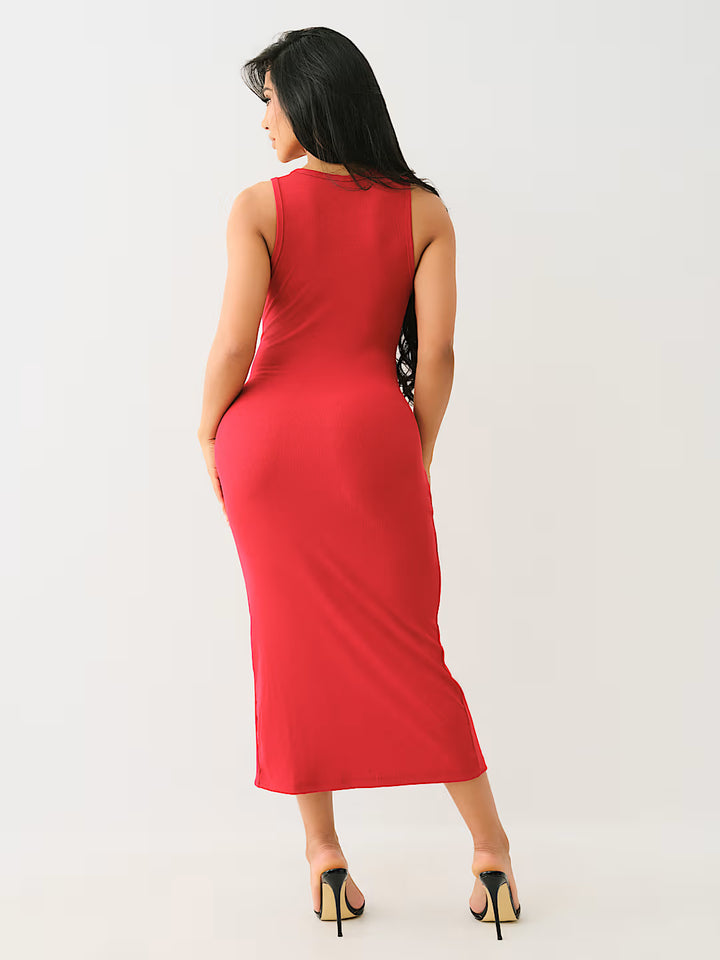 TRUE RELIGION HORSESHOE LOGO LACE UP MIDI DRESS