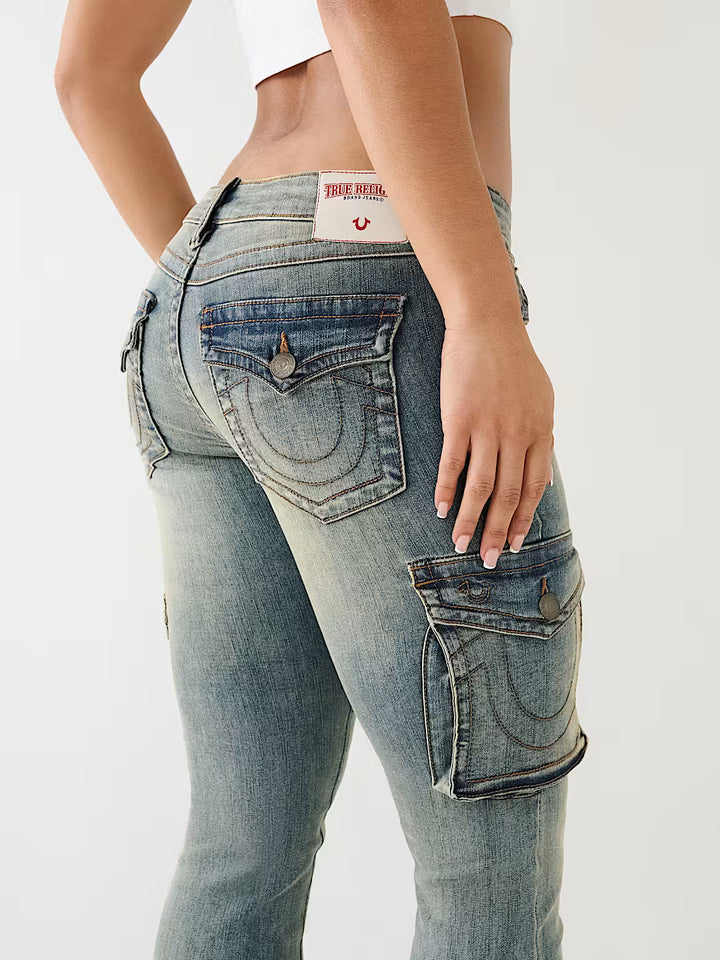 TRUE RELIGION BECCA LOW RISE CARGO BOOTCUT