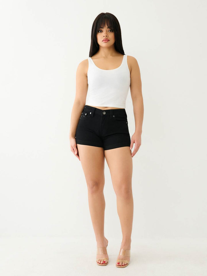 TRUE RELIGION JENNIE MID RISE ROLLED CURVY SHORT