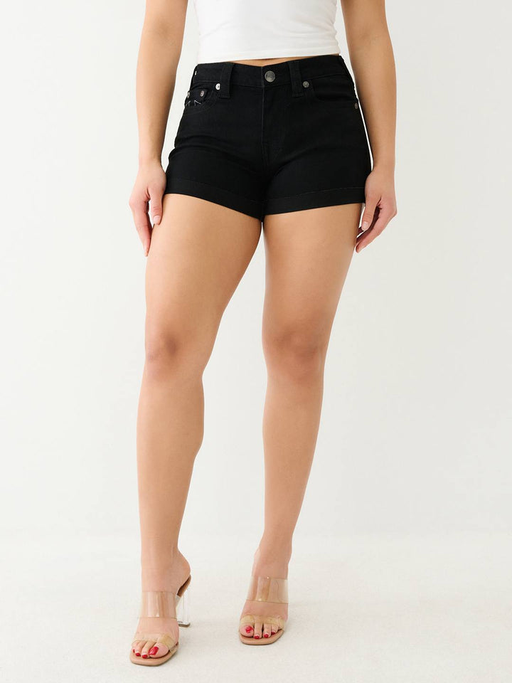 TRUE RELIGION JENNIE MID RISE ROLLED CURVY SHORT