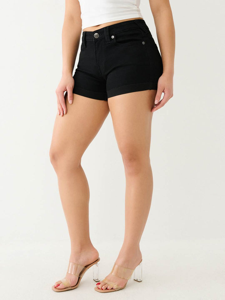 TRUE RELIGION JENNIE MID RISE ROLLED CURVY SHORT