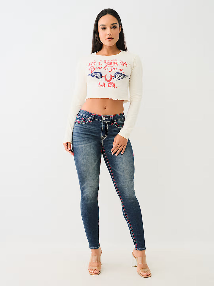 TRUE RELIGION DISTRESSED LOGO LONG SLEEVE BABY TEE