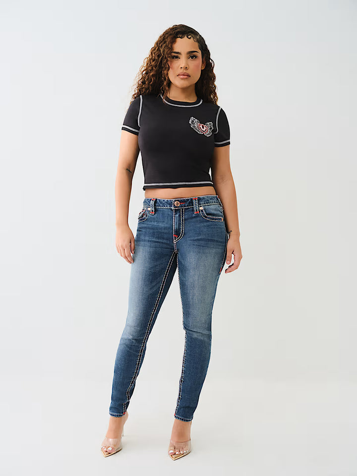 TRUE RELIGION FLATLOCK WINGED CRYSTAL LOGO BABY TEE