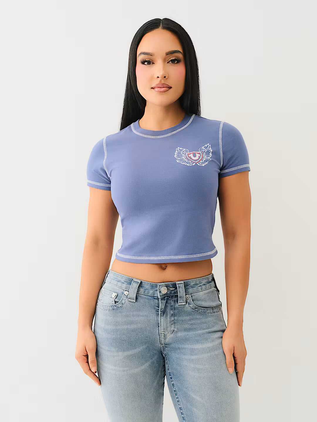 TRUE RELIGION FLATLOCK WINGED CRYSTAL LOGO BABY TEE