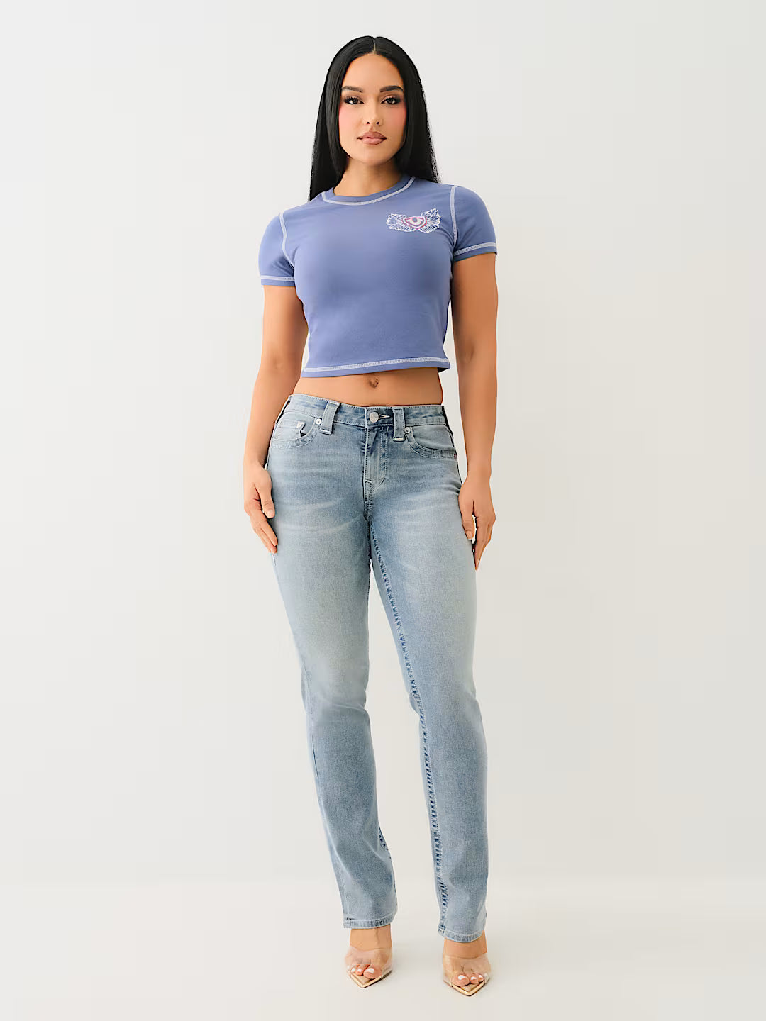 TRUE RELIGION FLATLOCK WINGED CRYSTAL LOGO BABY TEE