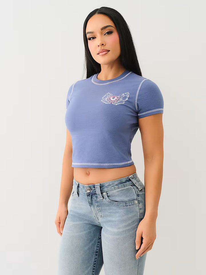 TRUE RELIGION FLATLOCK WINGED CRYSTAL LOGO BABY TEE
