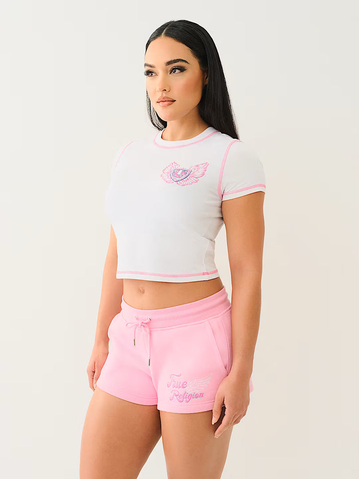 TRUE RELIGION FLATLOCK WINGED CRYSTAL LOGO BABY TEE