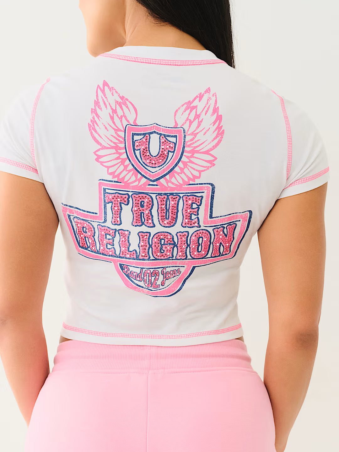 TRUE RELIGION FLATLOCK WINGED CRYSTAL LOGO BABY TEE