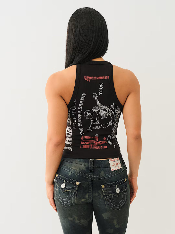 TRUE RELIGION WORLD TOUR BUDDHA HALTER TANK