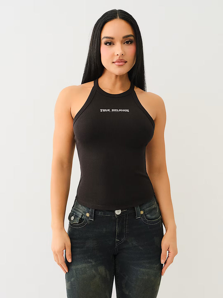 TRUE RELIGION WORLD TOUR BUDDHA HALTER TANK