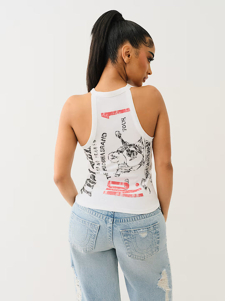 TRUE RELIGION WORLD TOUR BUDDHA HALTER TANK