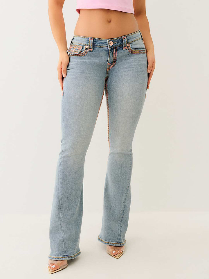 TRUE RELIGION NEW MARKDOWN JOEY LOW RISE SUPER QT FLAP FLARE JEAN