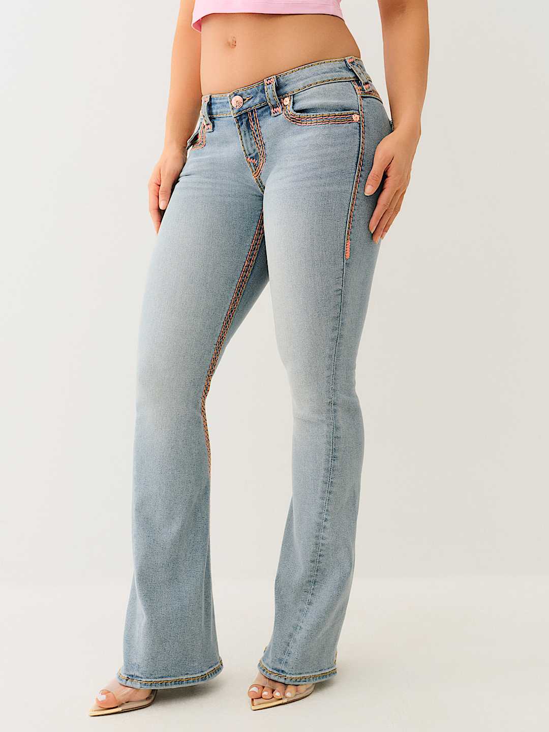 TRUE RELIGION NEW MARKDOWN JOEY LOW RISE SUPER QT FLAP FLARE JEAN