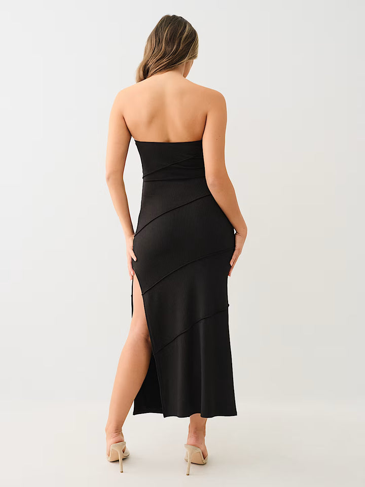 TRUE RELIGION STRAPLESS RIBBED MAXI DRESS