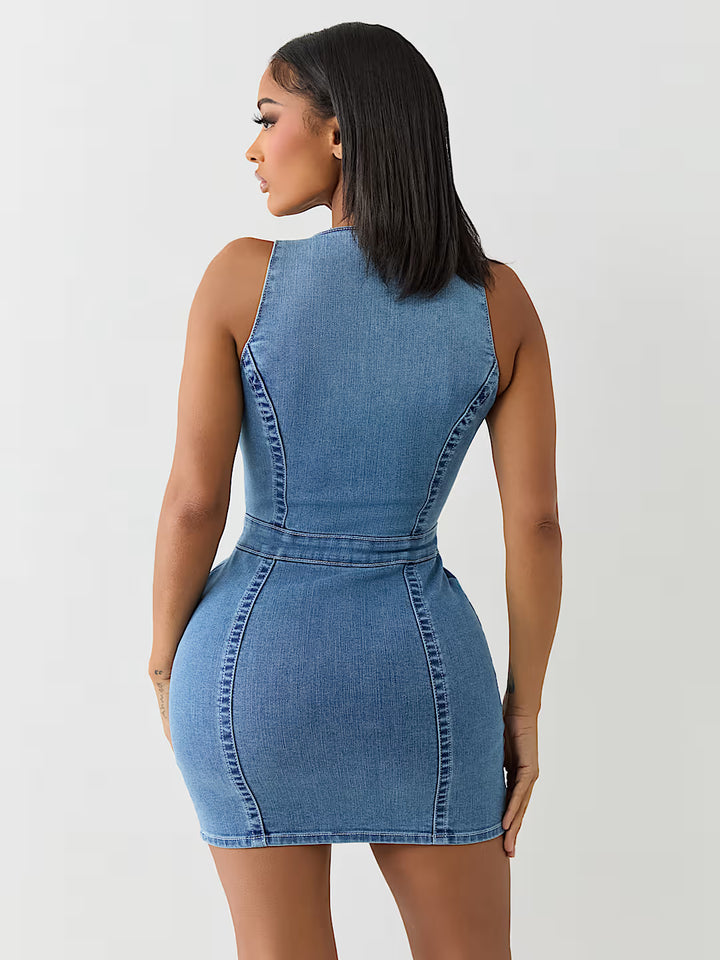 TRUE RELIGION SCOOP NECK DENIM DRESS