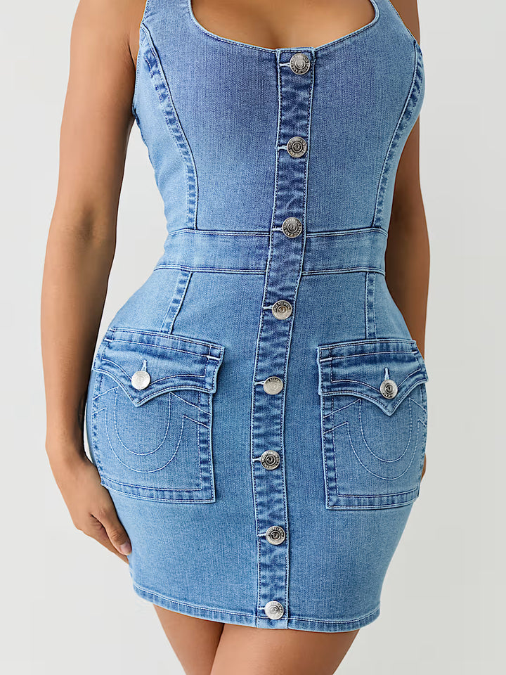 TRUE RELIGION SCOOP NECK DENIM DRESS
