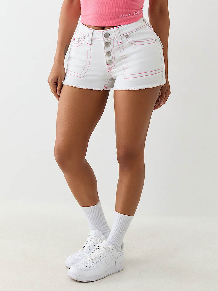 TRUE RELIGION NEW ARRIVALS BUTTON UP MID RISE SHORT