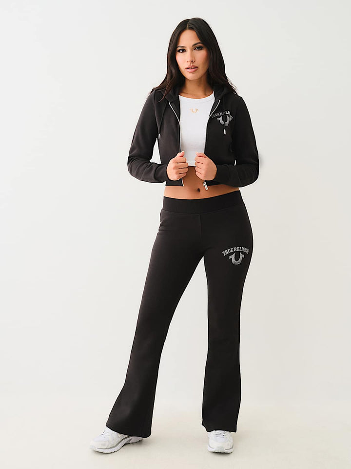 TRUE RELIGION CRYSTAL LOGO CROP ZIP HOODIE