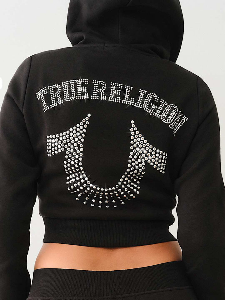 TRUE RELIGION CRYSTAL LOGO CROP ZIP HOODIE