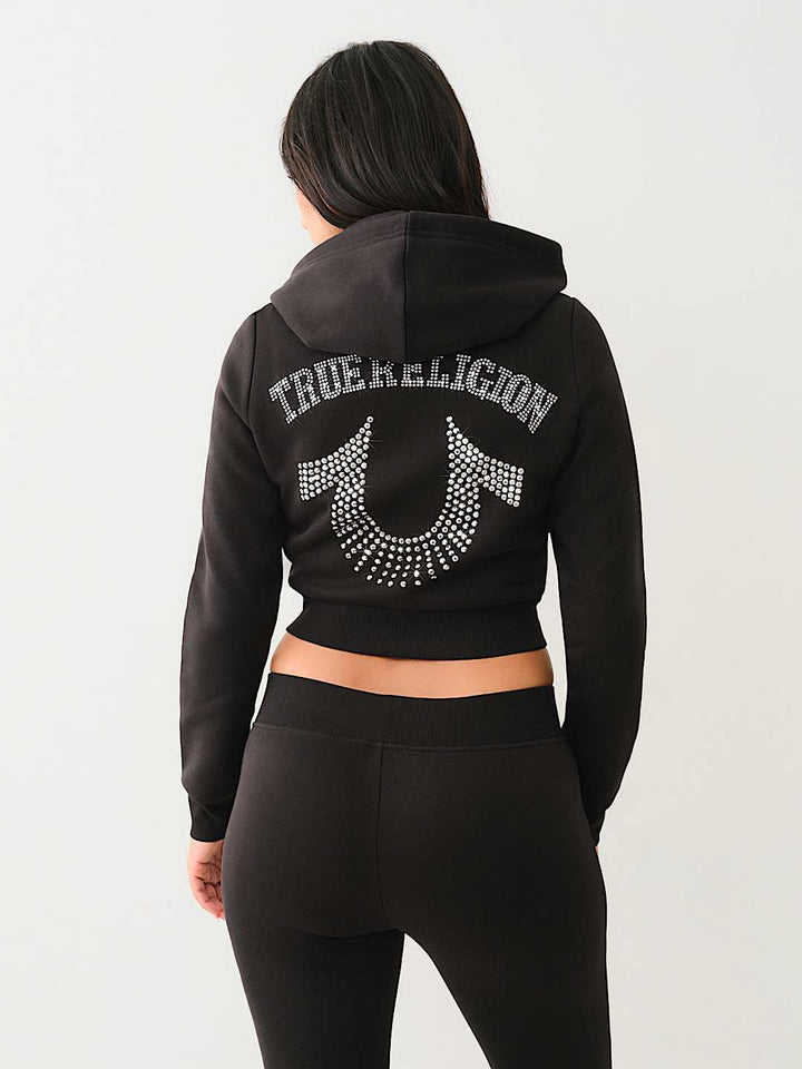 TRUE RELIGION CRYSTAL LOGO CROP ZIP HOODIE