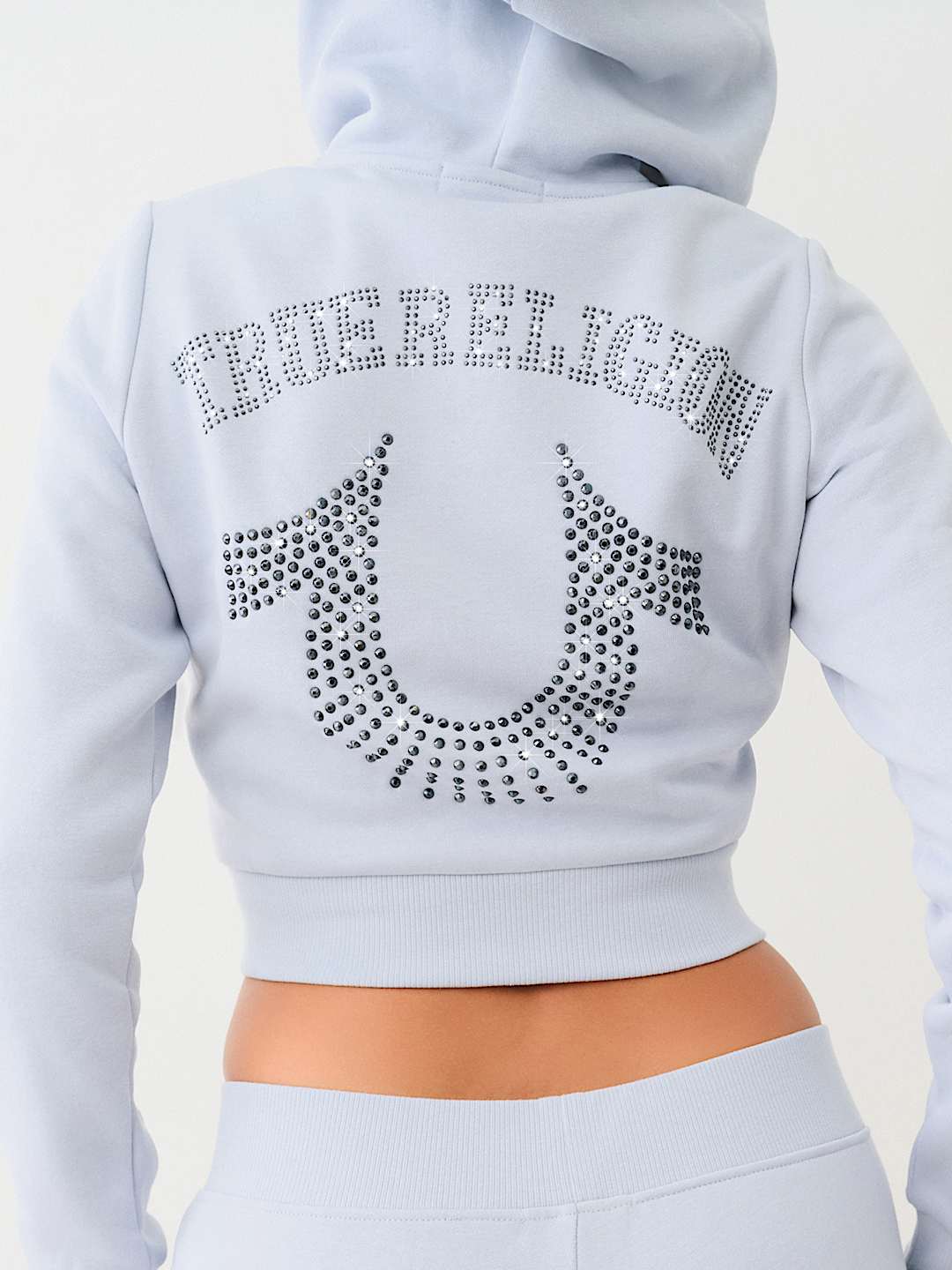 TRUE RELIGION CRYSTAL LOGO CROP ZIP HOODIE