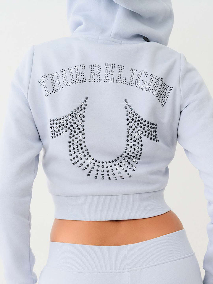 TRUE RELIGION CRYSTAL LOGO CROP ZIP HOODIE