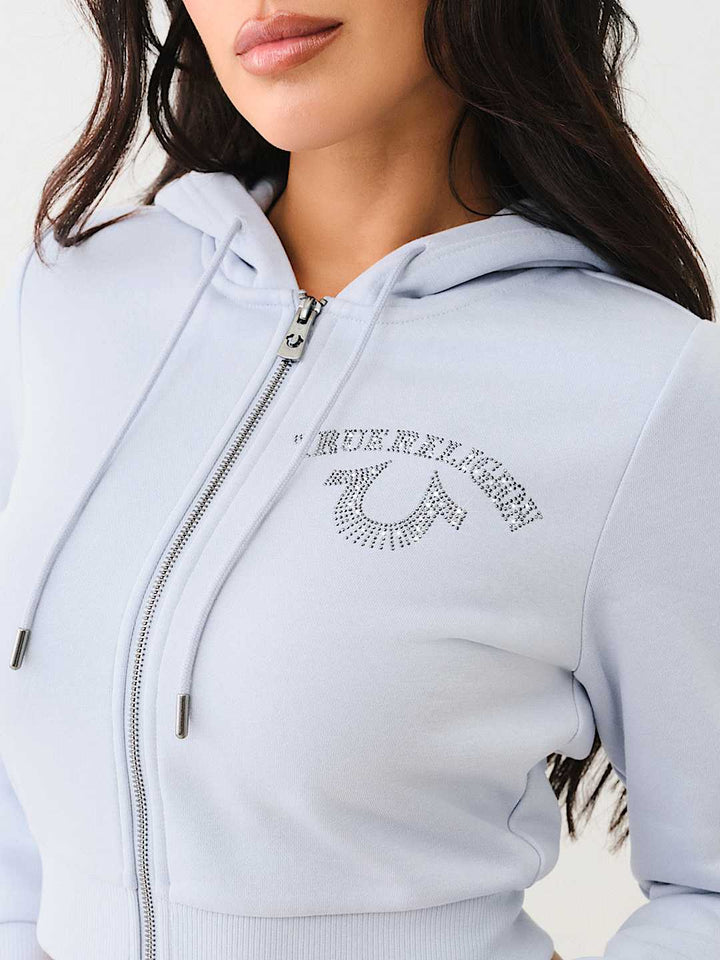 TRUE RELIGION CRYSTAL LOGO CROP ZIP HOODIE