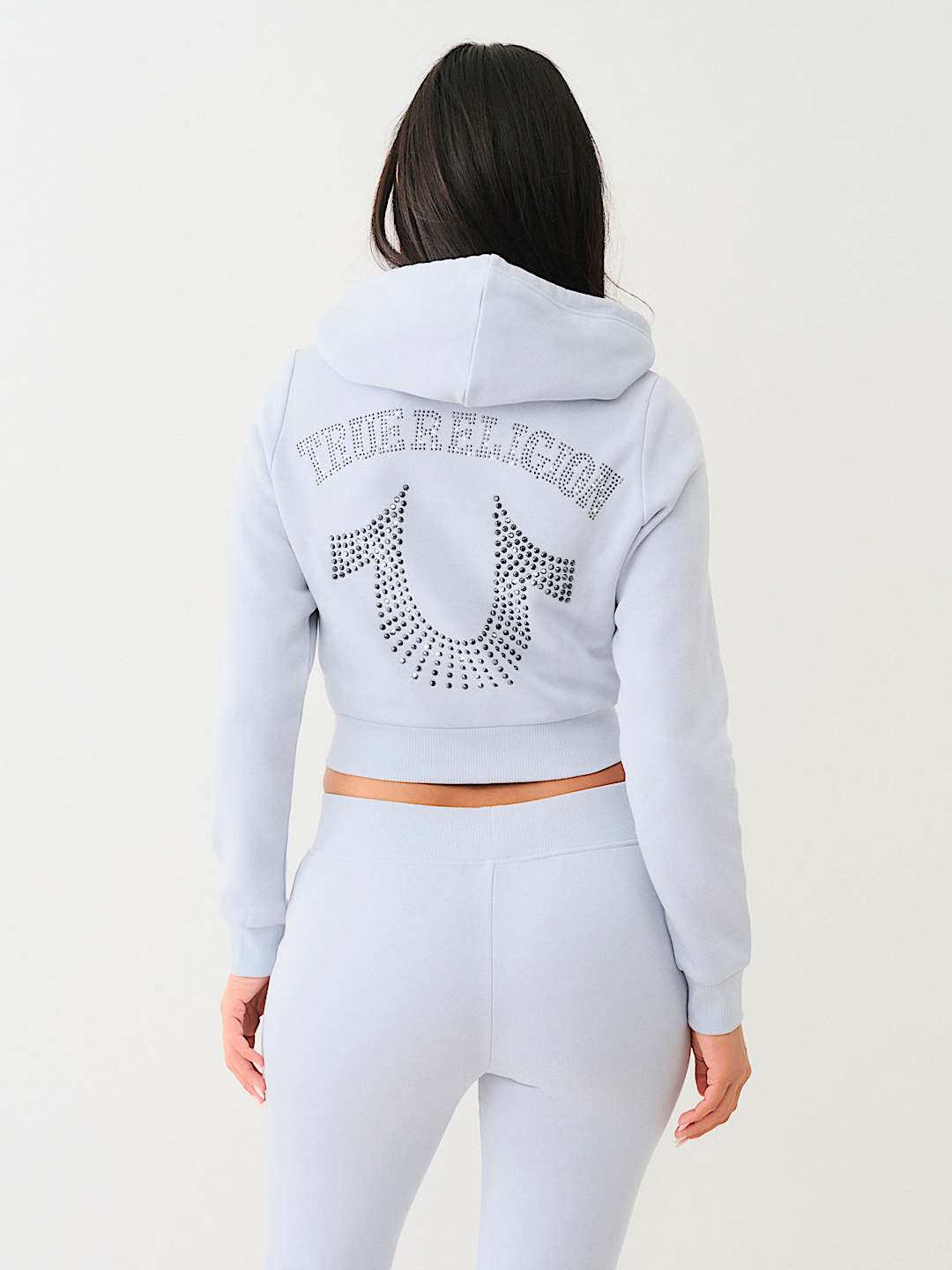 TRUE RELIGION CRYSTAL LOGO CROP ZIP HOODIE