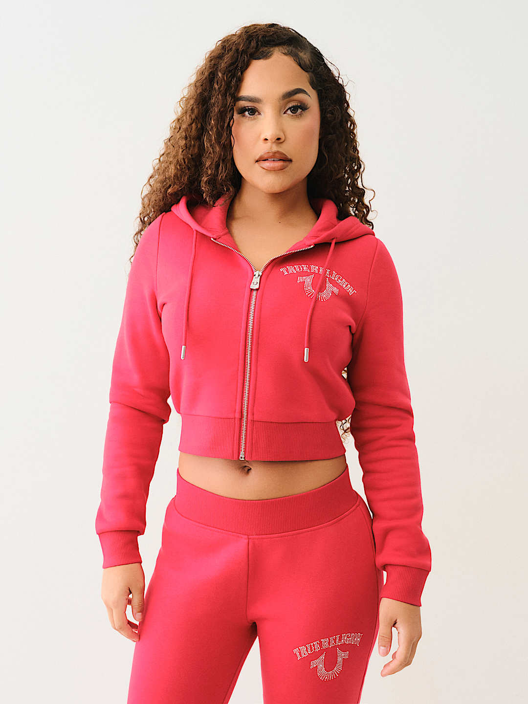 TRUE RELIGION CRYSTAL LOGO CROP ZIP HOODIE